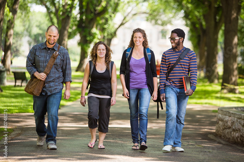 Multiethnic University Students Walking On Campus