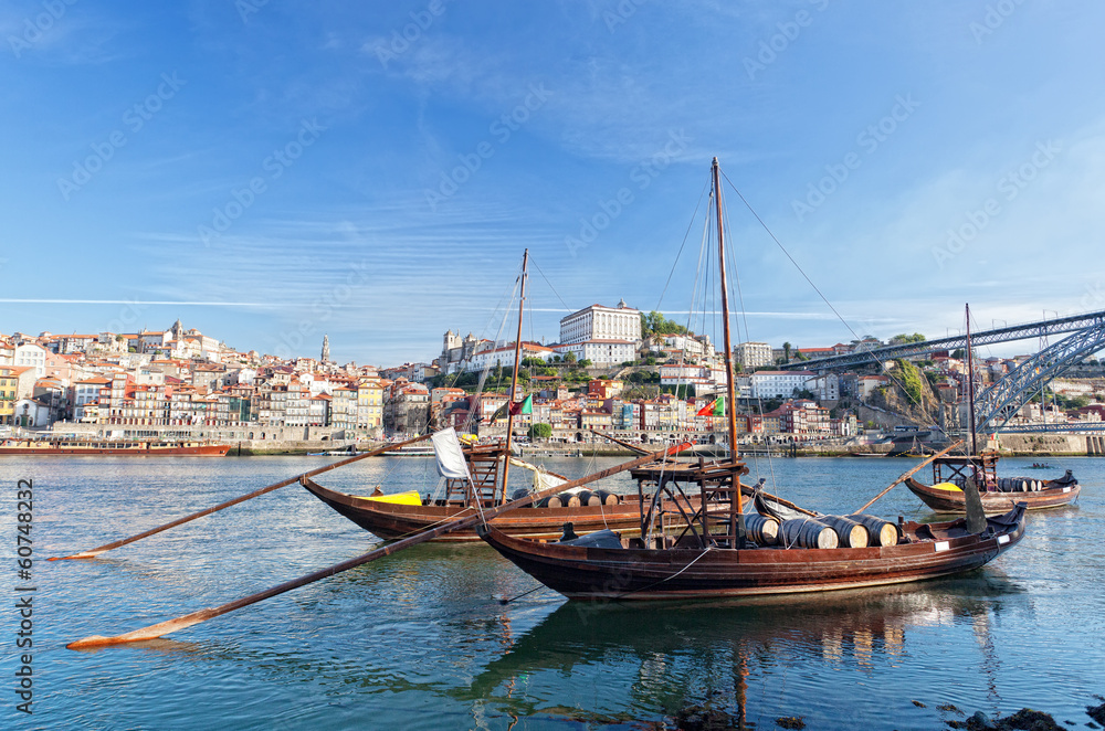 old Porto and traditional boats with wine barrels, Portugal