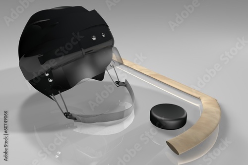 Photography Hockey helmet, puck and stick