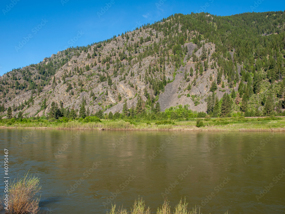 Wide Mountain River Cuts a Valley - Clark Fork River MT USA Wide Mountain River Cuts a Valley - Clark Fork River MT USA