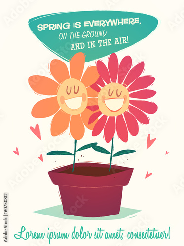 Cartoon smiling flowers. Vector illustration.