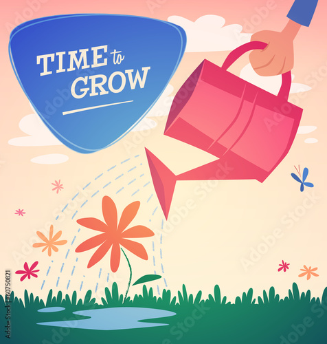 Watering flowers. Vector illustration.