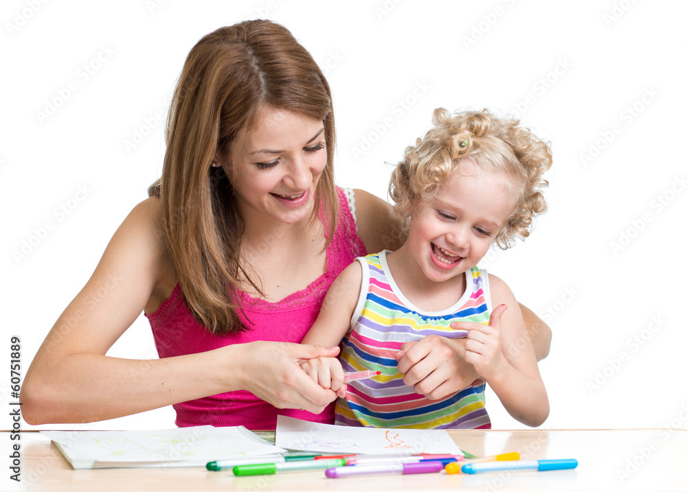 Happy mother and child painting together Happy mother and child painting together
