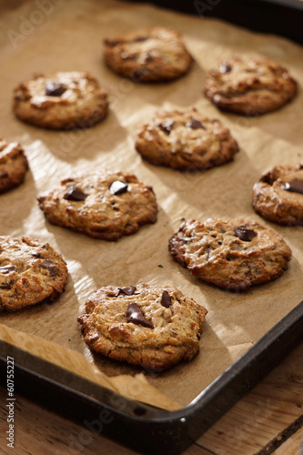 Flourless Peanut Butter Chocolate Chip Cookies On Baking Sheet