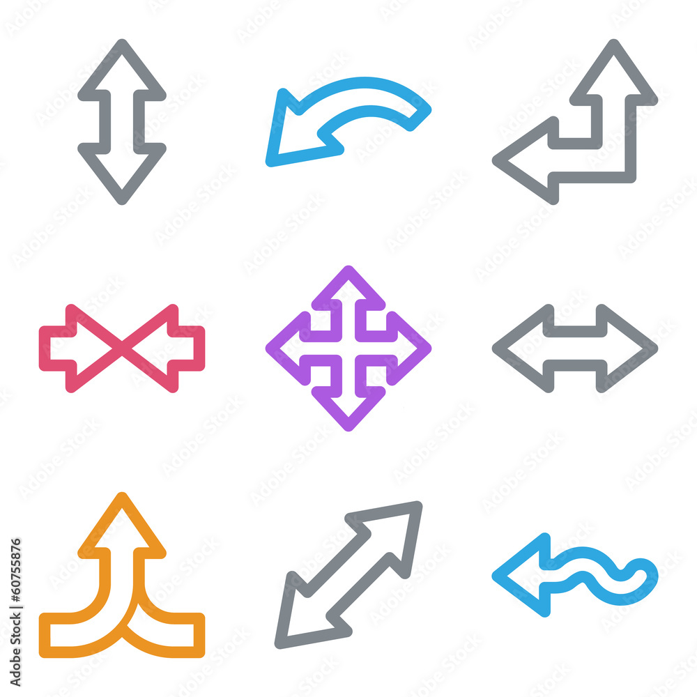 Arrows web icons, color line contour series Arrows web icons, color line contour series