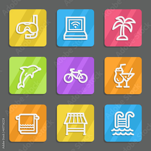 Vacation web icons, color flat buttons