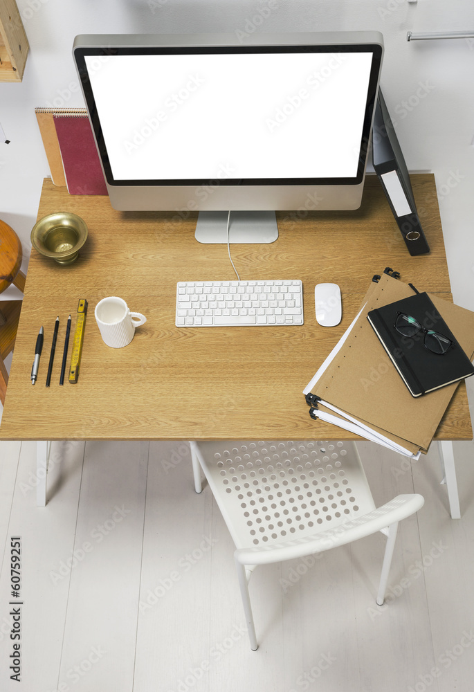 Aerial view of a modern creative workspace. Aerial view of a modern creative workspace.