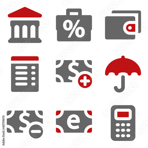 Finance web icons, dark red and grey