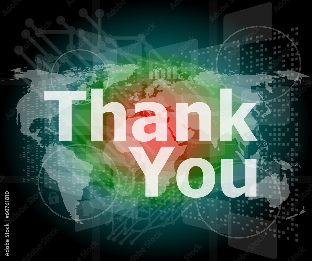 The word thank you on business digital screen, social concept
