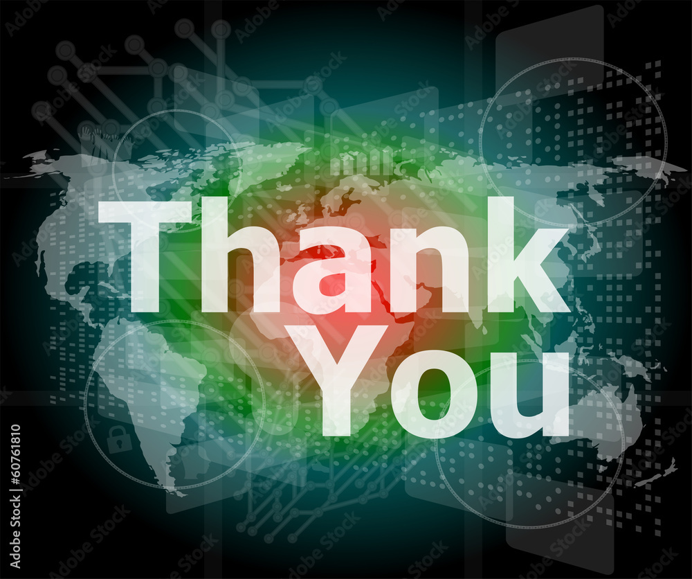 The word thank you on business digital screen, social concept The word thank you on business digital screen, social concept