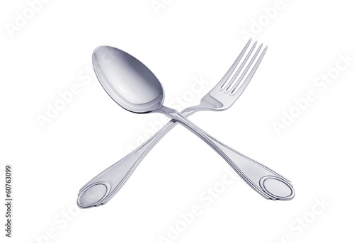 Silver spoon and fork isolated on white background