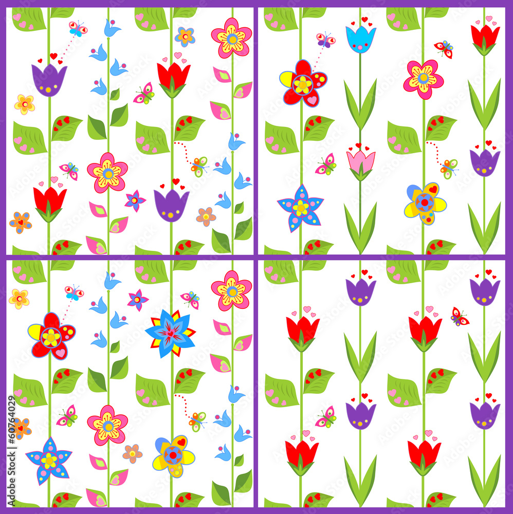 Set of funny spring floral wallpaper