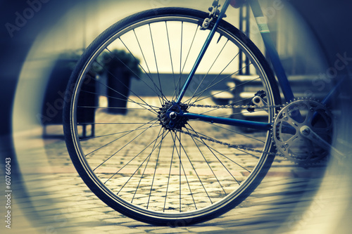 Blurred wheel of a vintage bike
