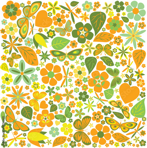 Flowers and butterflies colored pattern