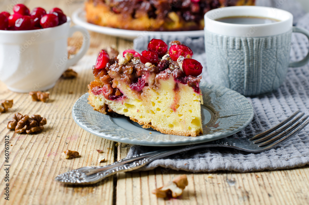 Cake with cranberries and walnuts