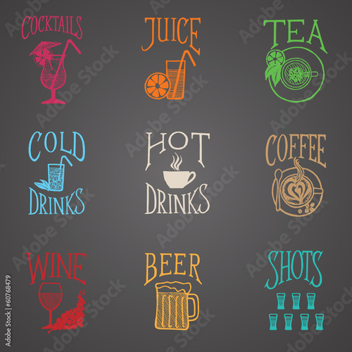 MENU ICON - Latino style Drinks colorful on blackboard