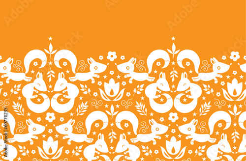 vector cute geometrical foxes horizontal border seamless pattern