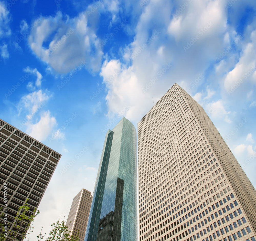 Skyscrapers, upward view from street level