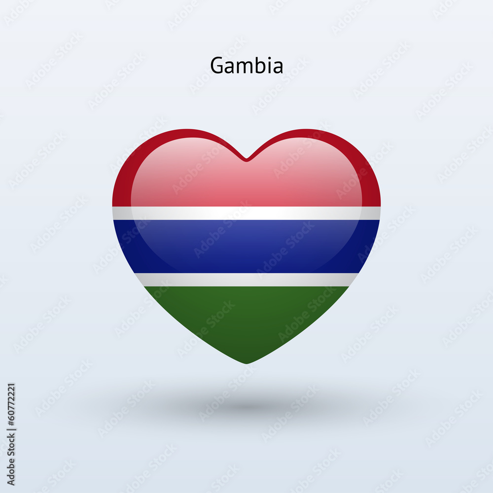 Love Gambia symbol. Heart flag icon. Love Gambia symbol. Heart flag icon.