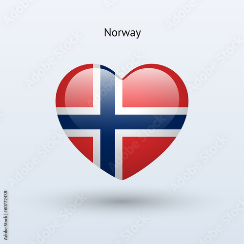 Love Norway symbol. Heart flag icon.