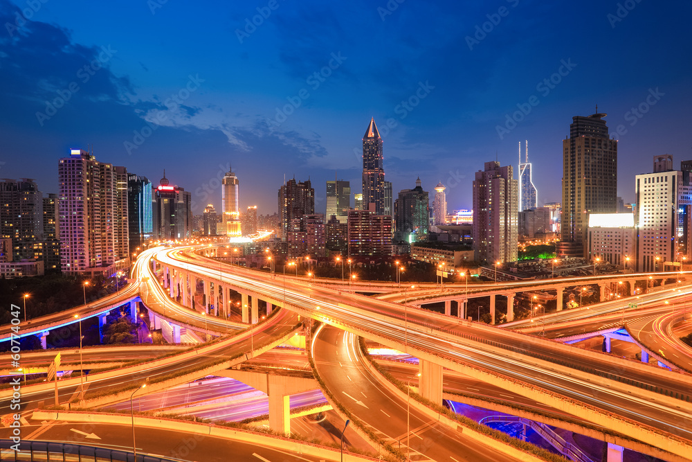 shanghai highway traffic in nightfall