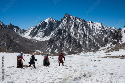 Buddhist pilgrims walking the kora around Mt. Kailash