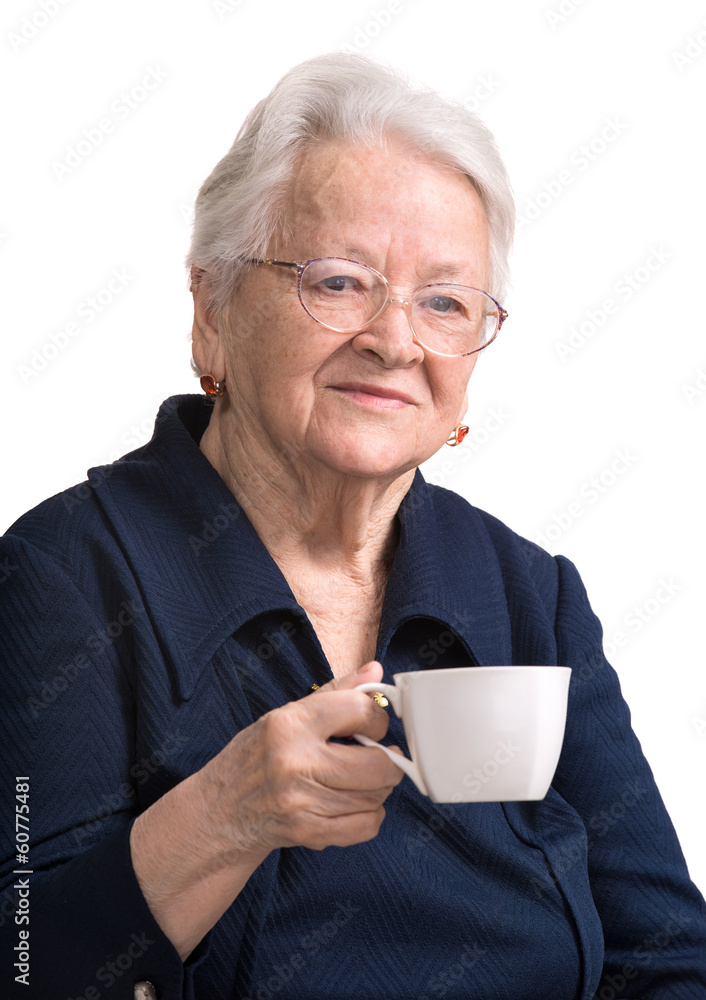 Old woman enjoying coffee or tea cup Old woman enjoying coffee or tea cup