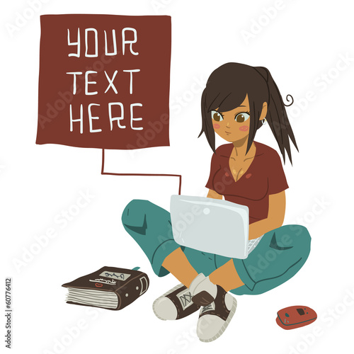 Girl Writing Text Message on notebook.