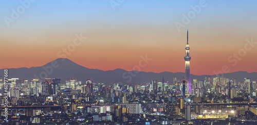 Tokyo city view and tokyo skytree with Mt Fuji