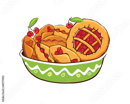 cakes with berries on a plate vector illustration