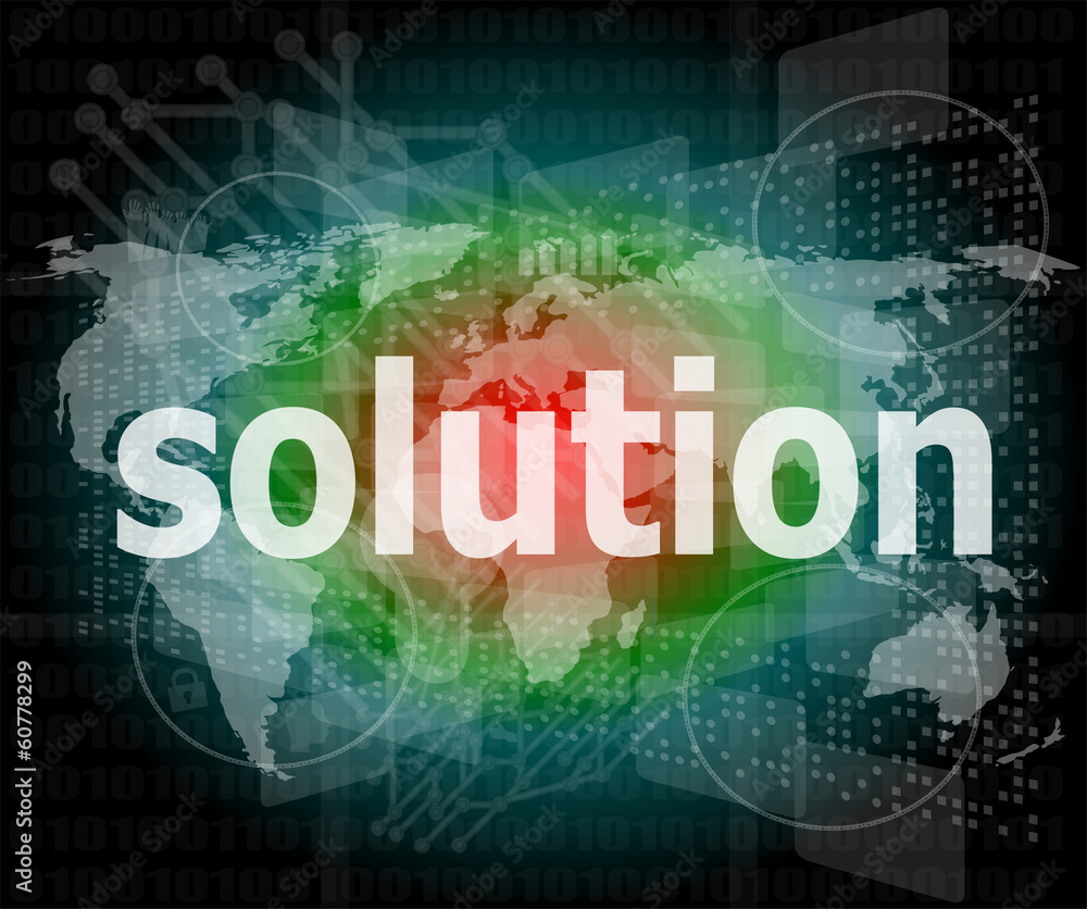 The word solution on digital screen, business concept The word solution on digital screen, business concept