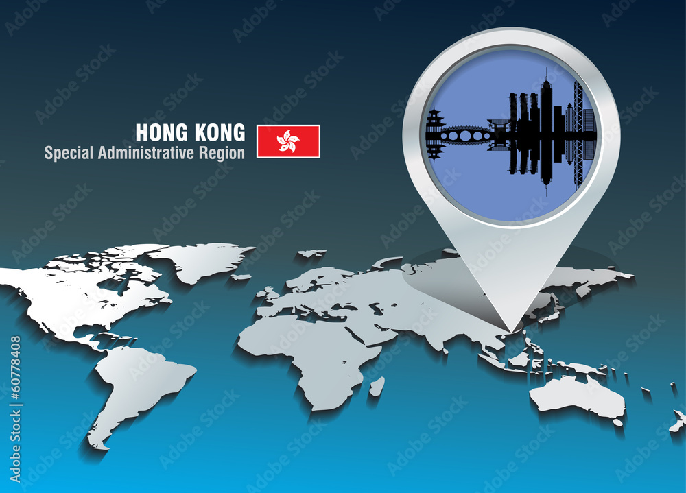 Fototapeta premium Map pin with Hong Kong skyline