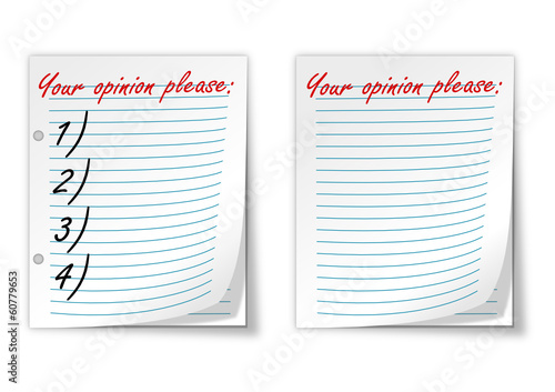 Lined paper with the words "your opinion please" - vector