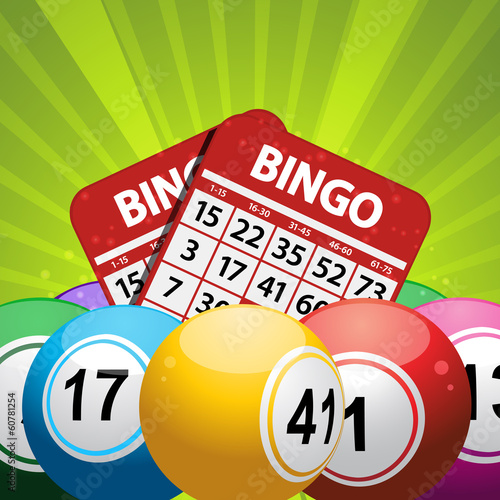 bingo balls and card background on a green starburst