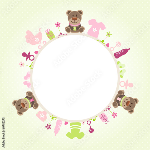 Teddy Baby Symbols Girl Frame Green
