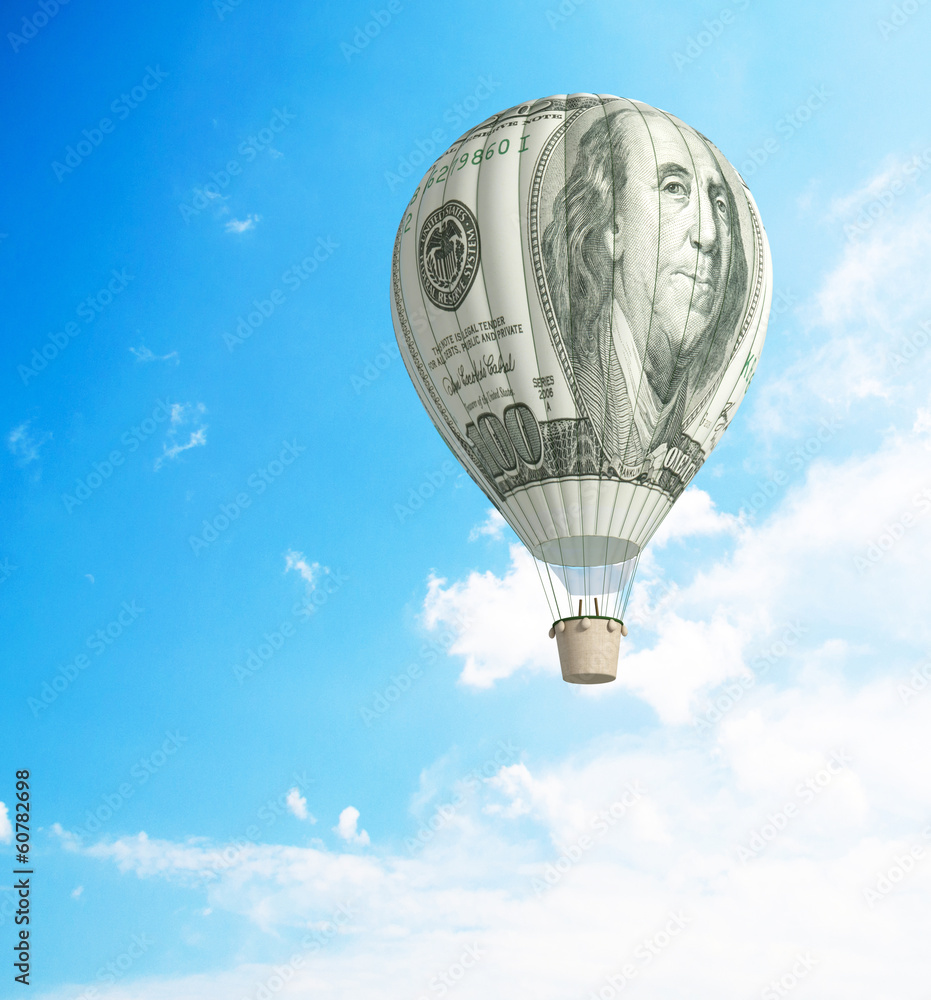 Naklejka premium Hot air balloon with 100 dollar banknote
