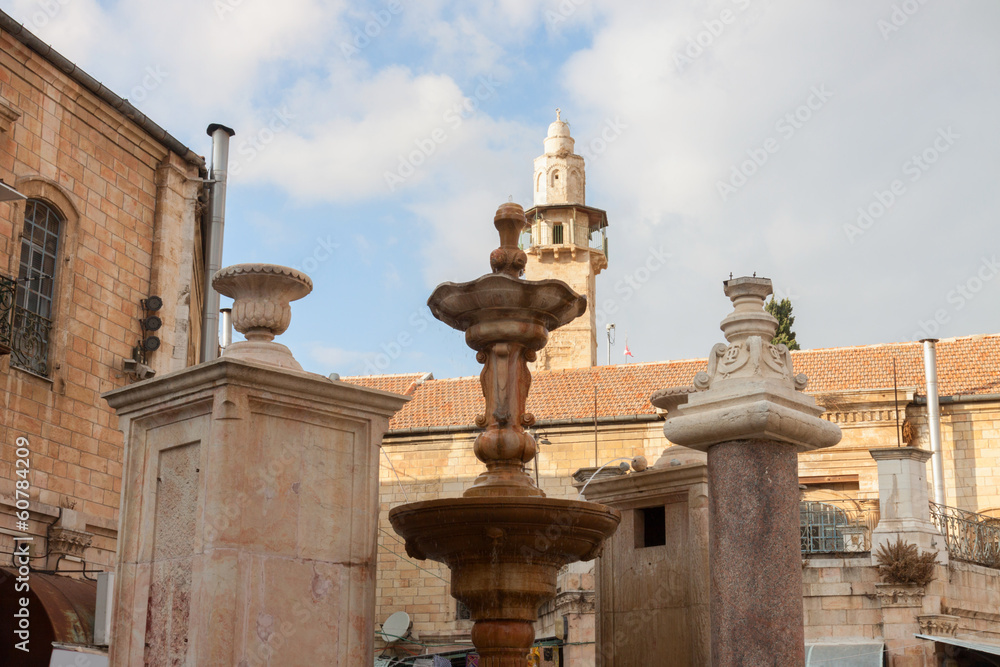 Fountain in the square Muristan in Jerusalem