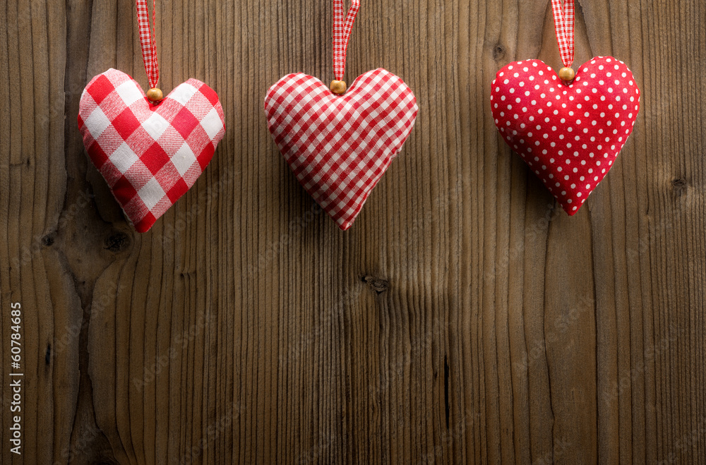 Valentine's Day wallpaper - Textile hearts hanging on the rope Valentine's Day wallpaper - Textile hearts hanging on the rope