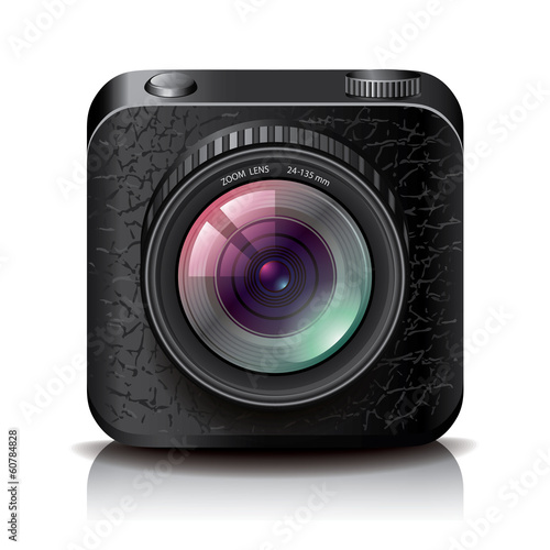 Black photo camera icon for apps