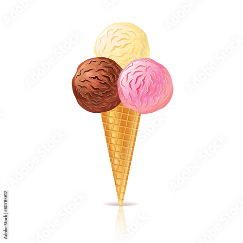 Ice cream balls on waffle cone vector illustration