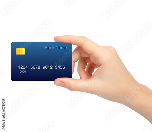 isolated female hand holding a credit card
