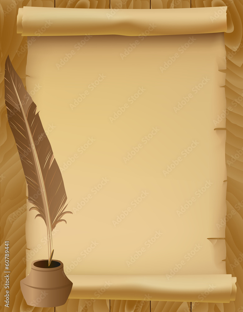 Old Paper Scroll With Feather