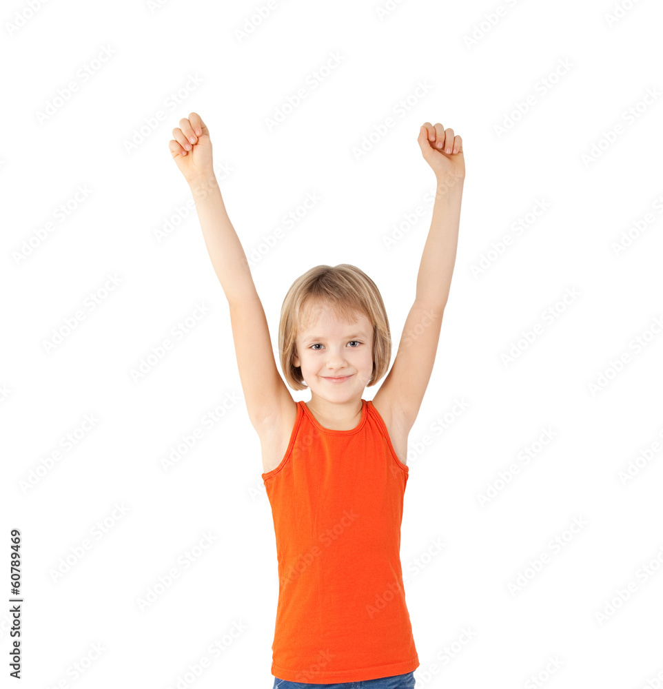 girl with raised hands girl with raised hands