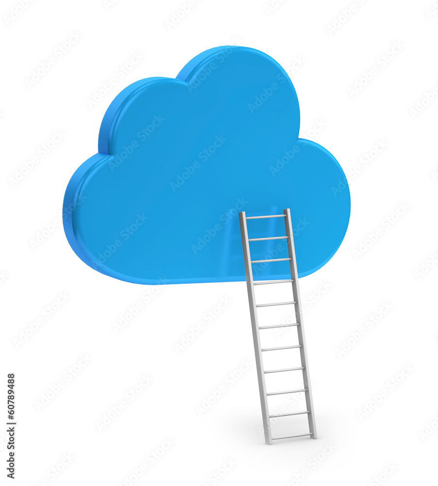 blue cloud and ladder, isolated on white background blue cloud and ladder, isolated on white background
