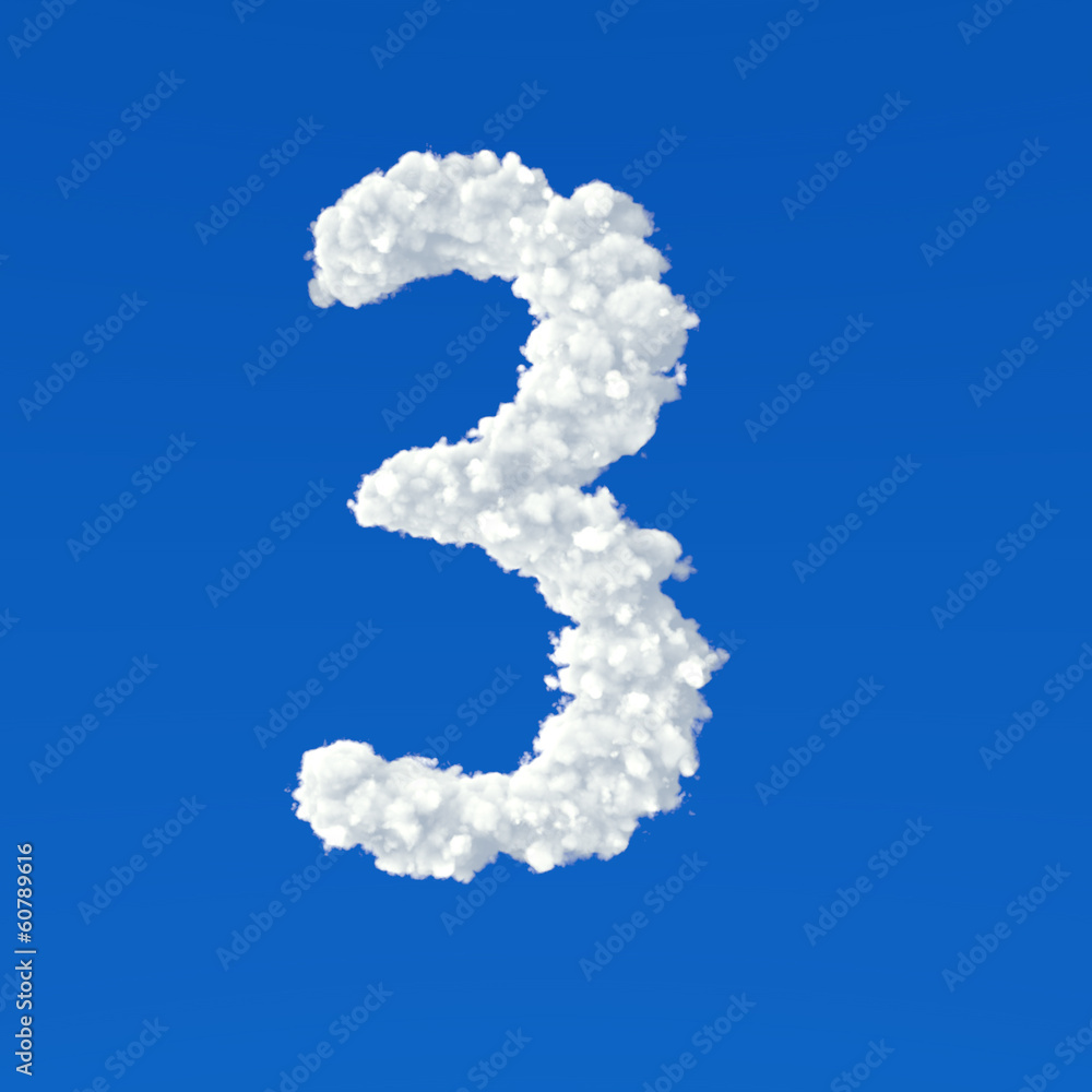 Clouds in shape of number three on a blue background Clouds in shape of number three on a blue background