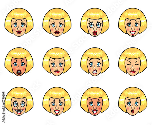 Woman's emotions cartoon vector set