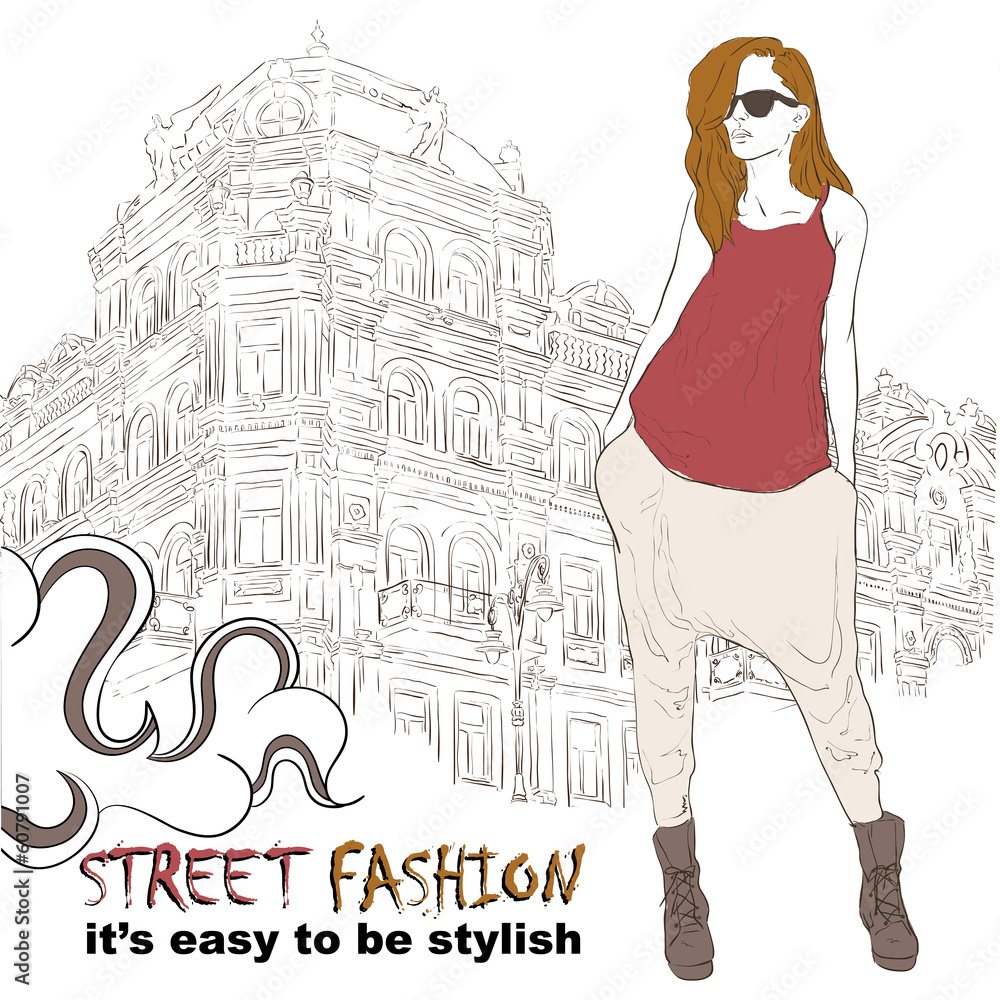 Stylish girl on the street vector illustration Stylish girl on the street vector illustration