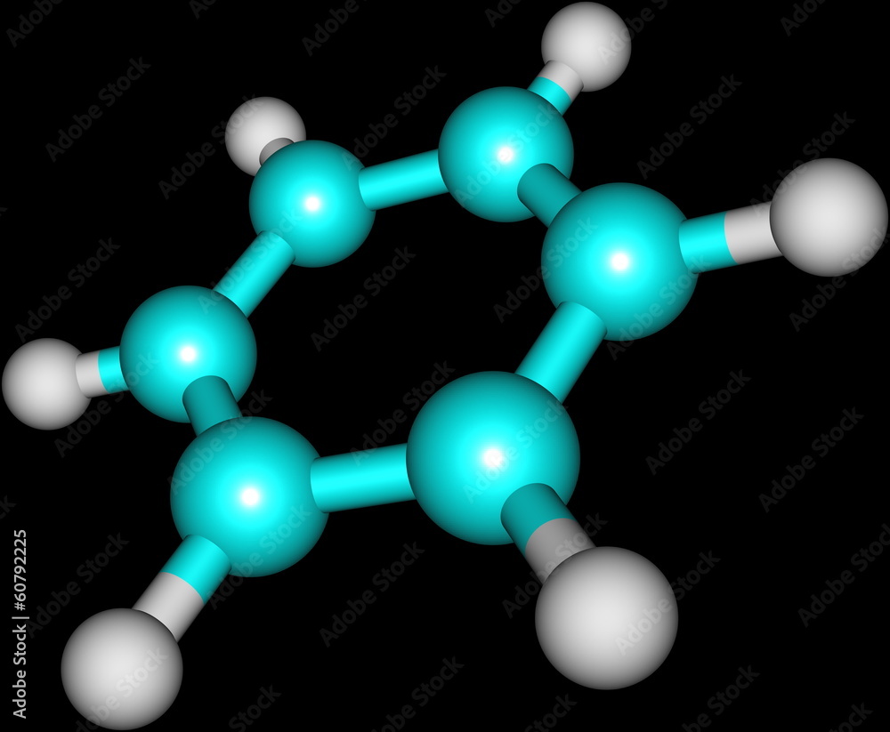 Benzene molecular structure on black background Benzene molecular structure on black background