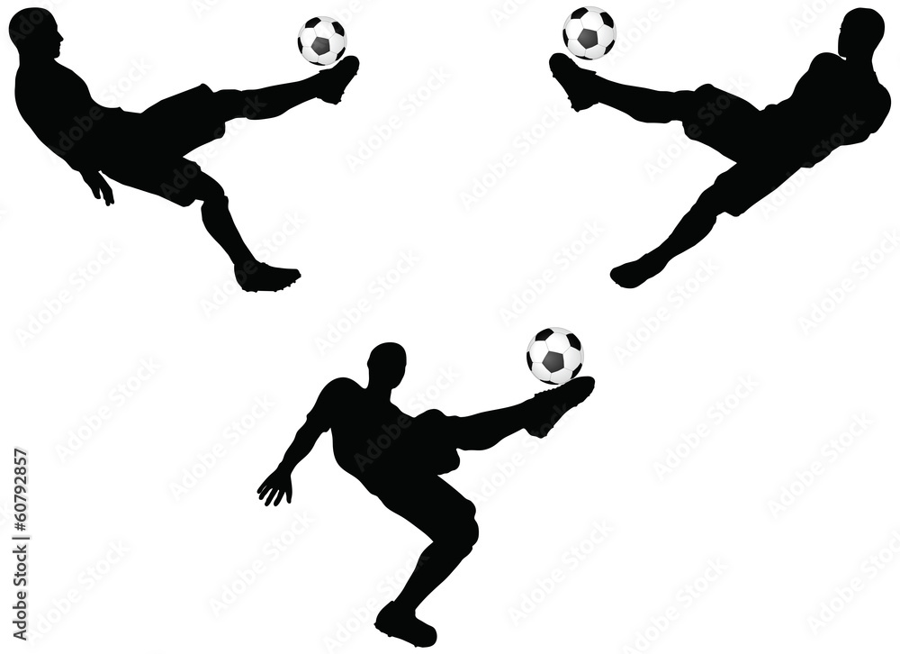 poses of soccer players silhouettes in air position