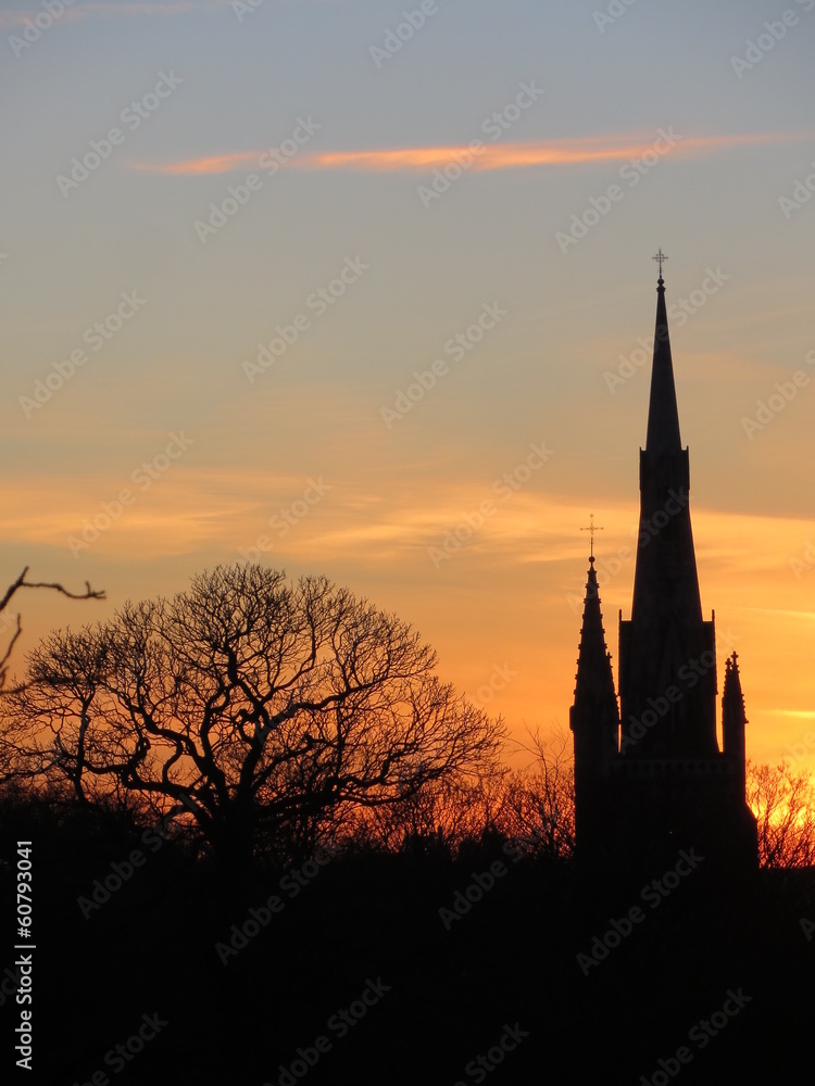 Church silhouetted